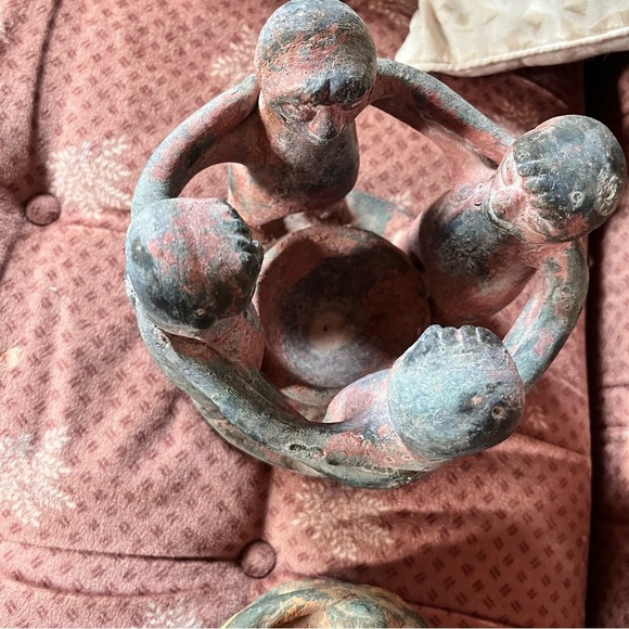 Vintage Aztec/Mayan Circle of Friends Terracotta Clay Candle Holder Set - Picture 3 of 10